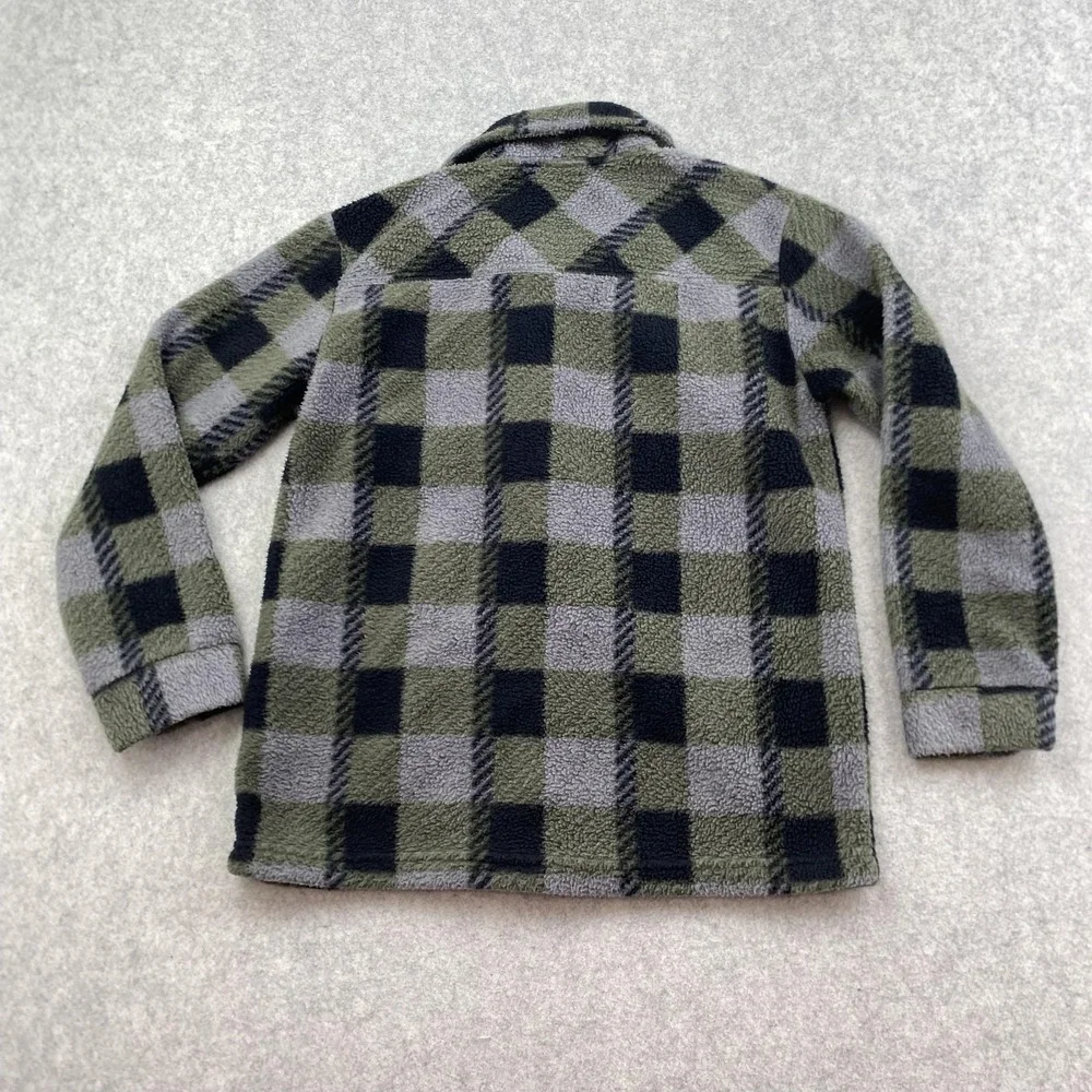 Quiksilver Kids M 10-12 Green Plaid Fleece Snap Shirt Jacket Shacket 26S0FBI10K